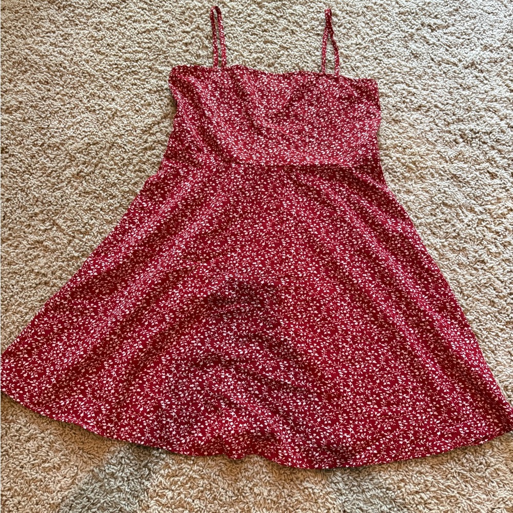 Handmade Red Floral Spaghetti Strap Dress